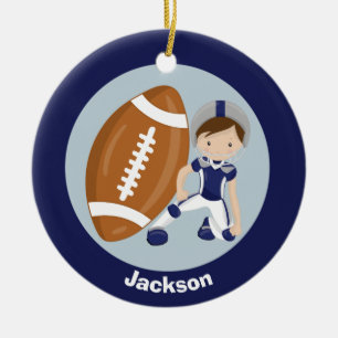Adorno De Cerámica Navidades de fútbol de niños azules personalizad
