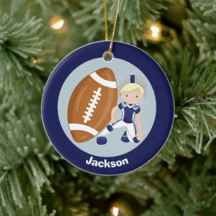 Adorno De Cerámica Navidades de fútbol de niños rubios personalizados