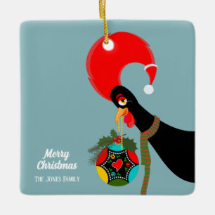 Adorno De Cerámica Navidades de gallos portugueses holly bauble