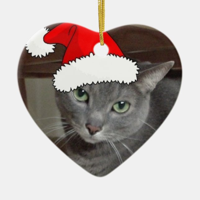 Adorno De Cerámica Navidades de gato azul de Rusia (Frente)