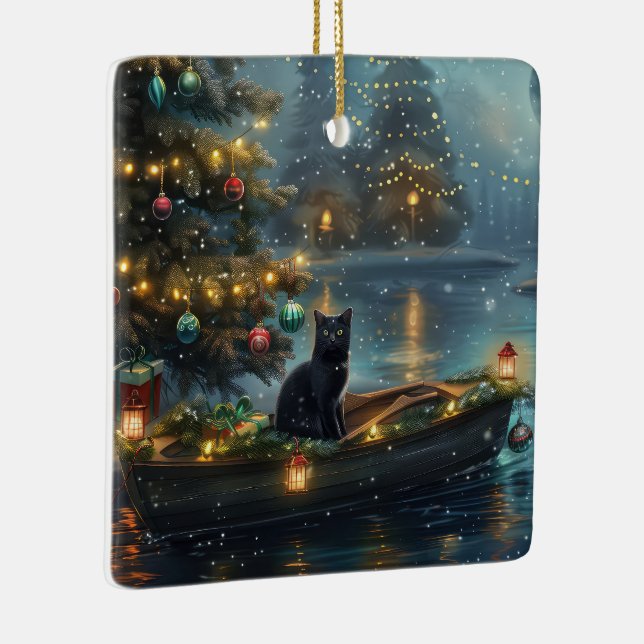 Adorno De Cerámica Navidades de gato negro disfrutan de la fiesta (Derecha)