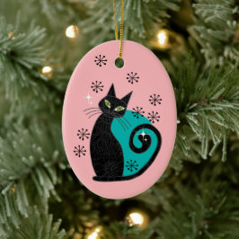 Adorno De Cerámica Navidades de gatos atómicos de mediados de siglo p