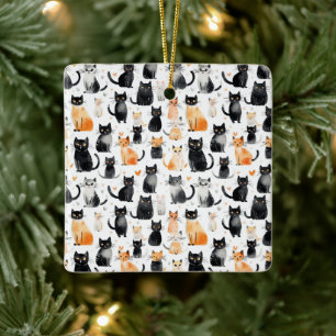 Adorno De Cerámica Navidades de gatos negros blancos Naranjas