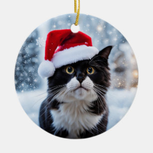 Adorno De Cerámica Navidades de gatos negros y blancos