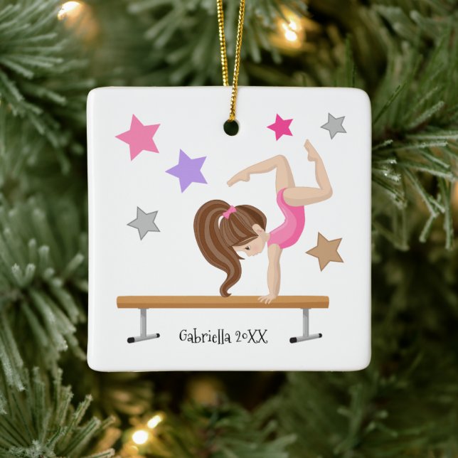 Adorno De Cerámica Navidades de gimnasia Chica Brown Haired (Árbol)