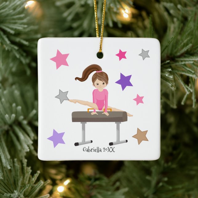 Adorno De Cerámica Navidades de gimnasia Chica Brown Haired (Árbol)