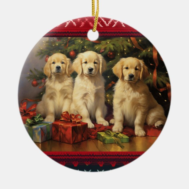 Adorno De Cerámica Navidades de Golden Retriever (Frente)