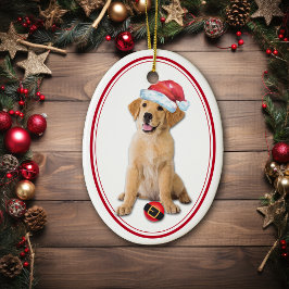 Adorno De Cerámica Navidades de Golden Retriever Puppy Santa Bulb