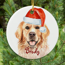 Adorno De Cerámica Navidades de Golden Retriever Santa Cute Dog