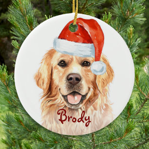 Adorno De Cerámica Navidades de Golden Retriever Santa Cute Dog