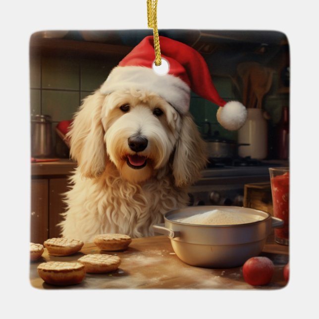 Adorno De Cerámica Navidades de Goldendoodle en vacaciones (Anverso)