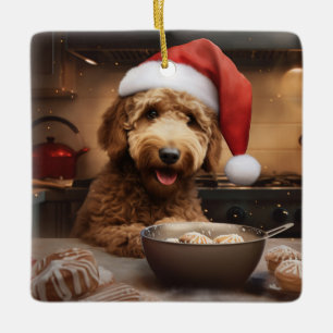 Adorno De Cerámica Navidades de Goldendoodle en vacaciones festivas