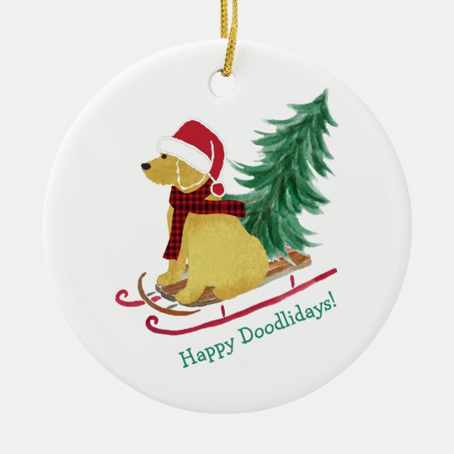 Adorno De Cerámica Navidades de Goldendoodle personalizados atacados (Frente)