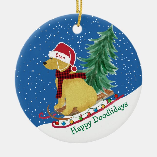 Adorno De Cerámica Navidades de Goldendoodle personalizados lanzan ni (Frente)