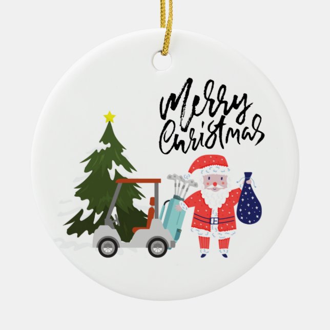 Adorno De Cerámica Navidades de golf con Santa Claus para Golfer (Frente)