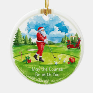 Adorno De Cerámica Navidades de golf con Santa Golfer en el campo de
