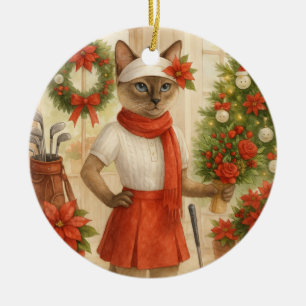 Adorno De Cerámica Navidades de golf temáticos para Cat Golfer