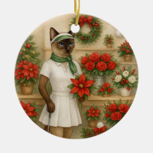 Adorno De Cerámica Navidades de golf temáticos para una mujer gata Go