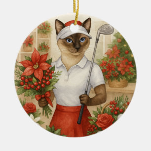 Adorno De Cerámica Navidades de golf temáticos para una mujer gata Go