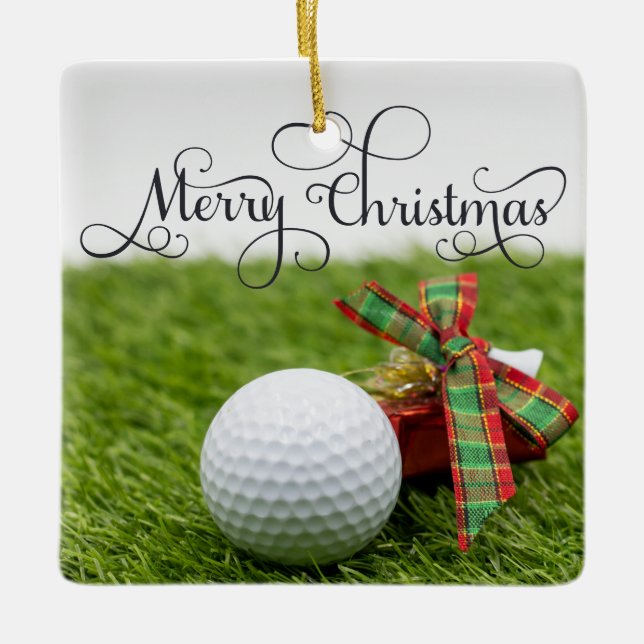 Adorno De Cerámica Navidades de golf Vacaciones con pelota de golf (Anverso)