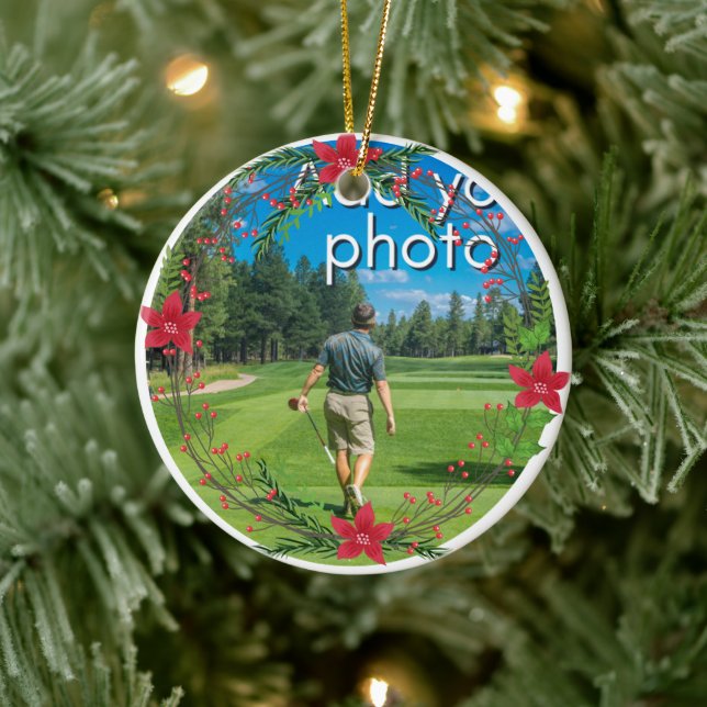 Adorno De Cerámica Navidades de golf Wreath agrega tu foto roja (Árbol)