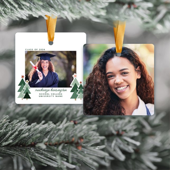 Adorno De Cerámica Navidades de graduación Árboles Rústicos Foto Keep (Graduation Christmas Rustic Trees Photo Keepsake Ceramic Ornament)