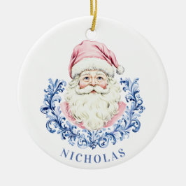 Adorno De Cerámica Navidades de Grandmillennial Damask Santa