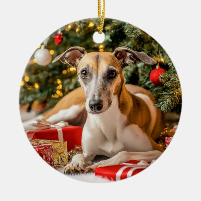 Adorno De Cerámica Navidades de Greyhound (Frente)