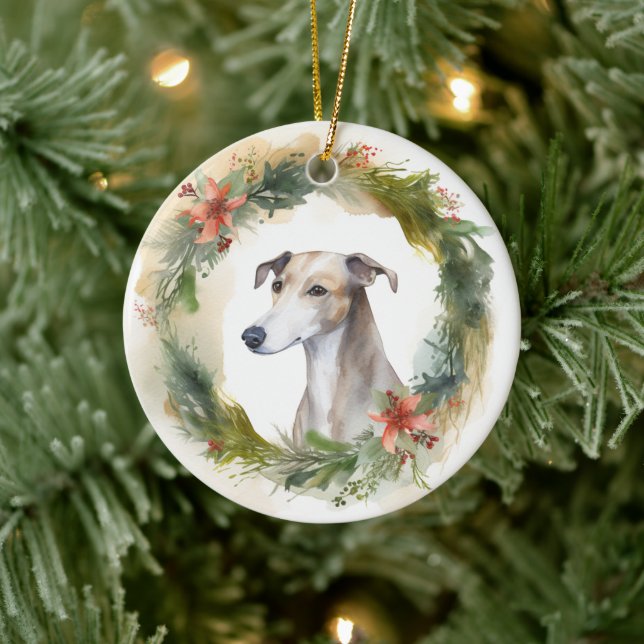 Adorno De Cerámica Navidades de Greyhound Wreath Festimes Pup (Árbol)