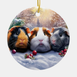 Adorno De Cerámica Navidades de Guinea Pigs Winter Wonderland