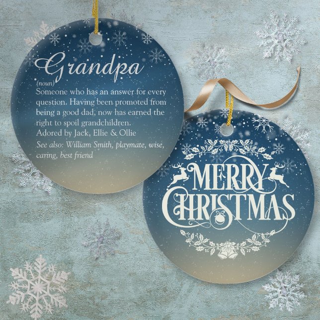 Adorno De Cerámica Navidades de guiones Abuelo, Abuelo, Grandad, Defi (Script Christmas Grandpa, Grandad, Pops Definition Ceramic Ornament)