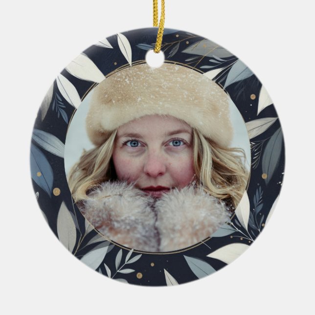 Adorno De Cerámica Navidades de guirnaldas de pintura azul (Frente)