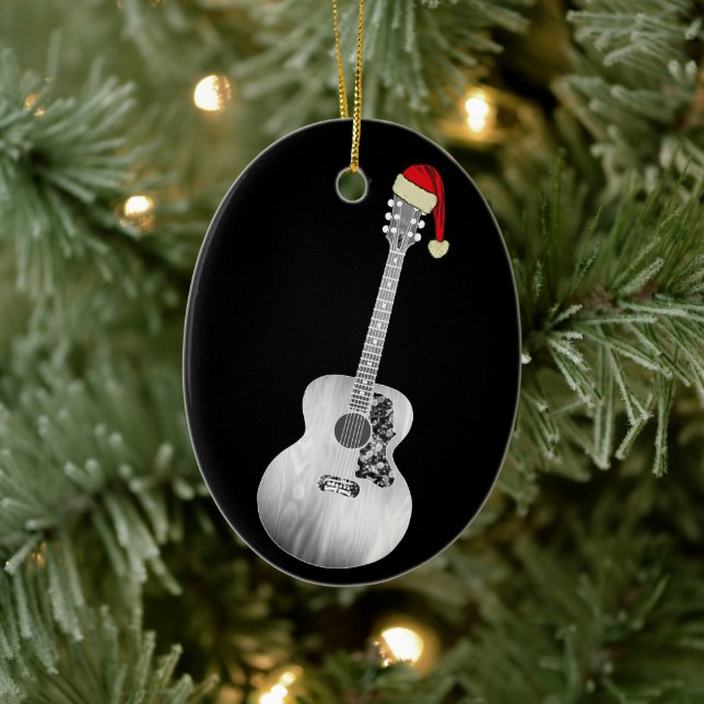 Adorno De Cerámica Navidades de guitarra acústica negro y blanco (Árbol)