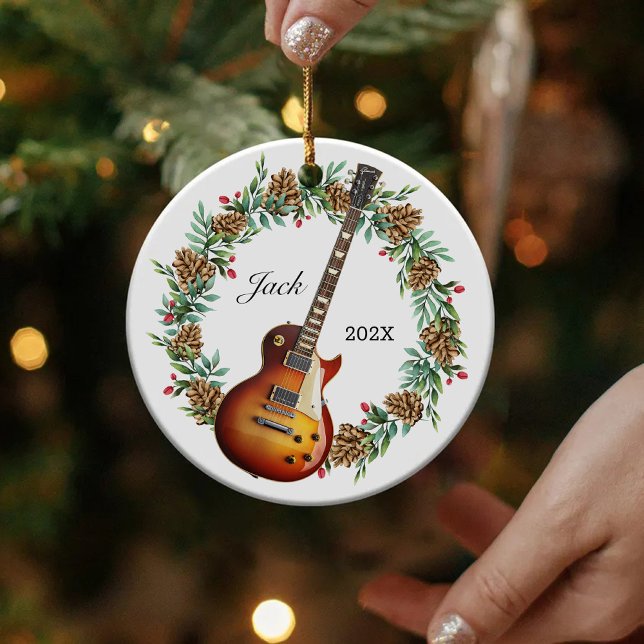 Adorno De Cerámica Navidades de guitarra eléctrica Wreath Pine Cones  (Subido por el creador)