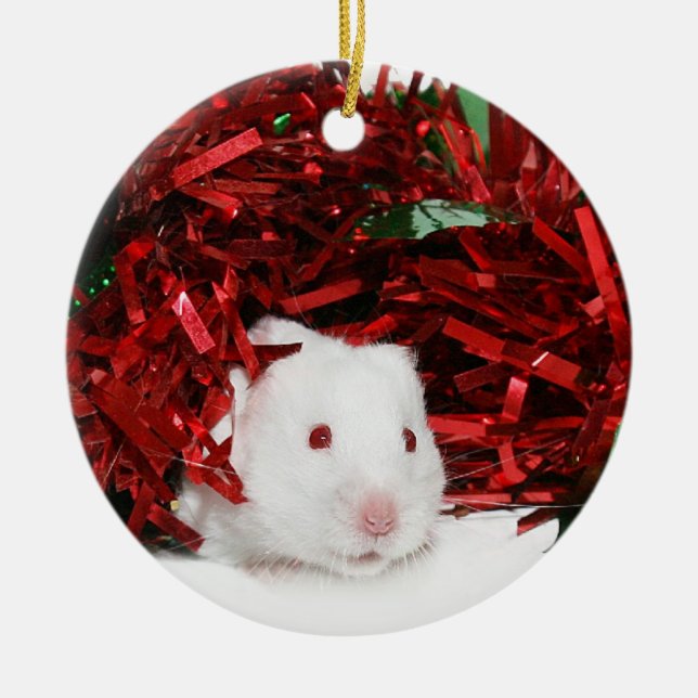 Adorno De Cerámica Navidades de hámster blanco (Frente)
