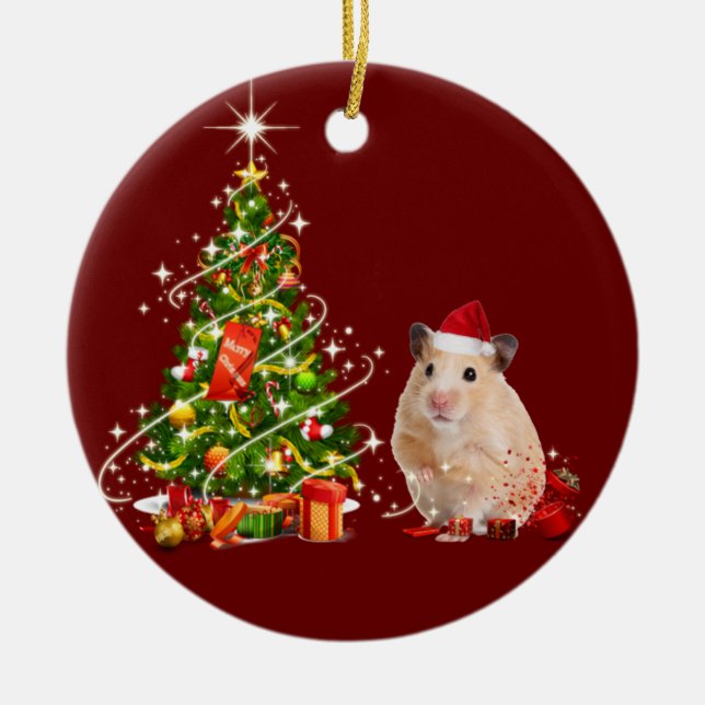 Adorno De Cerámica Navidades De Hamster Con Gorras Scafés (Frente)