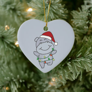 Adorno De Cerámica Navidades de Hippo Animales de Invierno Hippos Cer