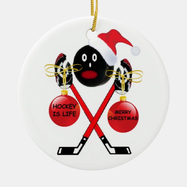 Adorno De Cerámica Navidades de hockey (Frente)