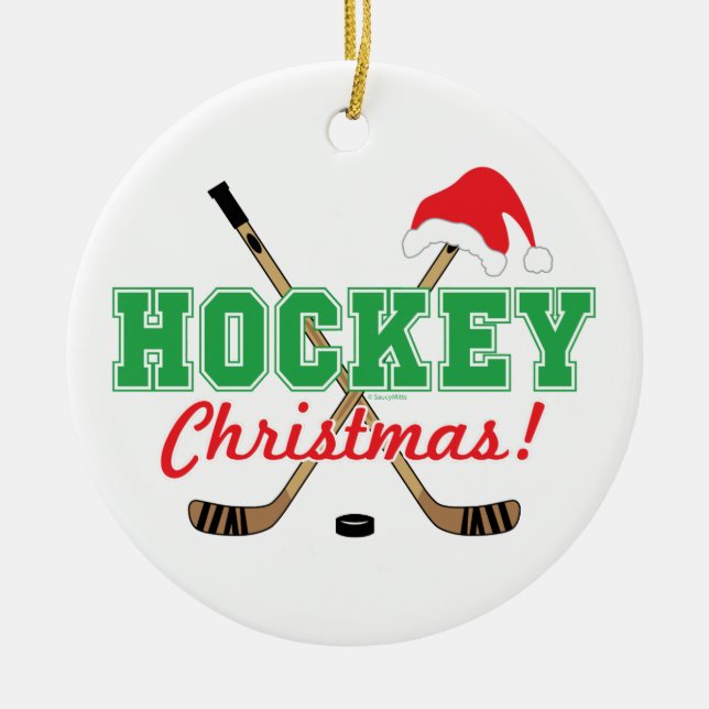 Adorno De Cerámica Navidades de hockey pegan a Santa Hat (Frente)