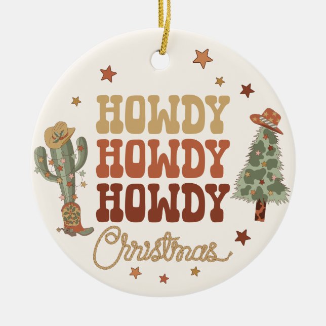 Adorno De Cerámica Navidades de Howdy, Navidades de Cowboy (Frente)