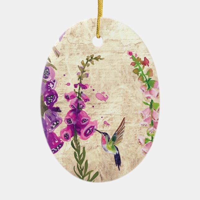 Adorno De Cerámica Navidades de Hummingbird y Flores personalizados (Frente)