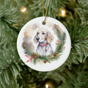 Adorno De Cerámica Navidades de Inglaterra Wreath Festive Pup