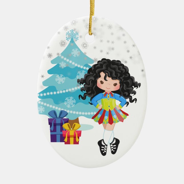 Adorno De Cerámica Navidades de invierno Black Hair Irish Dancer (Frente)
