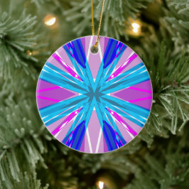 Adorno De Cerámica Navidades de invierno Blue Pink White Star Snowfla