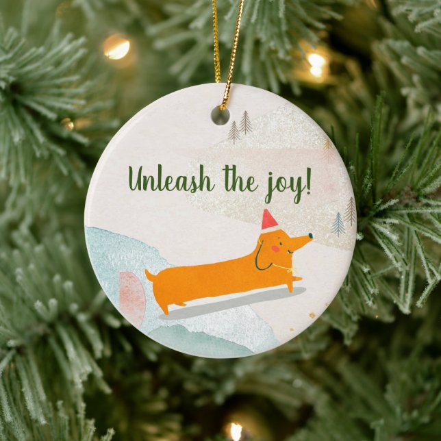 Adorno De Cerámica Navidades de invierno de Dachshund (Árbol)