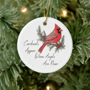 Adorno De Cerámica Navidades de invierno del Cardenal Rojo Bird
