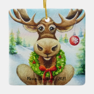 Adorno De Cerámica Navidades de invierno sensacionales Moose Watercol