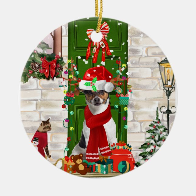 Adorno De Cerámica Navidades de Jack Russell Dog (Frente)