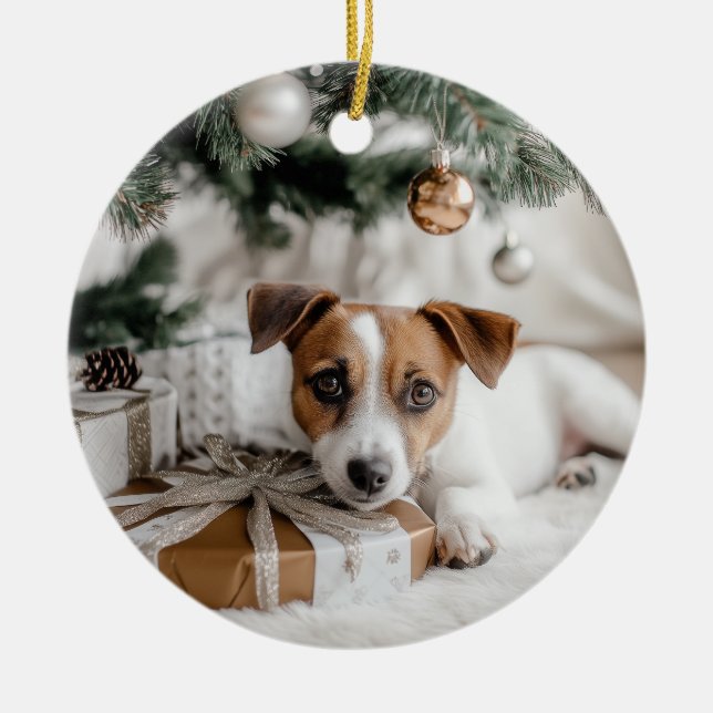Adorno De Cerámica Navidades de Jack Russell Terrier (Frente)