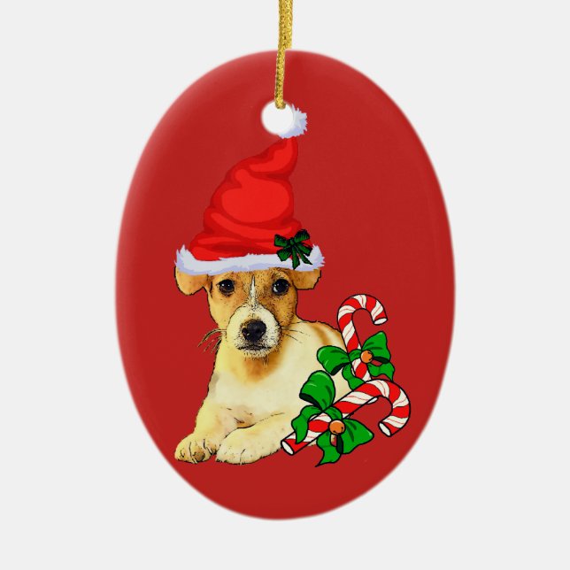 Adorno De Cerámica Navidades de Jack Russell Terrier (Frente)